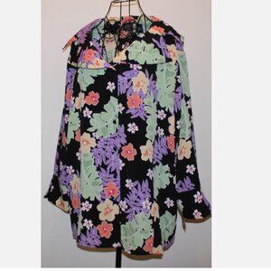 Tropical Print Blouse Crepe Top Long Sleeve Button Front Shirt NWT Plus 26 W